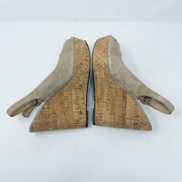 Veronica Beard Tan Suede Peep Toe Slingback Cork Wedges Women's Sz 8.5 High Heel - Picture 5 of 8